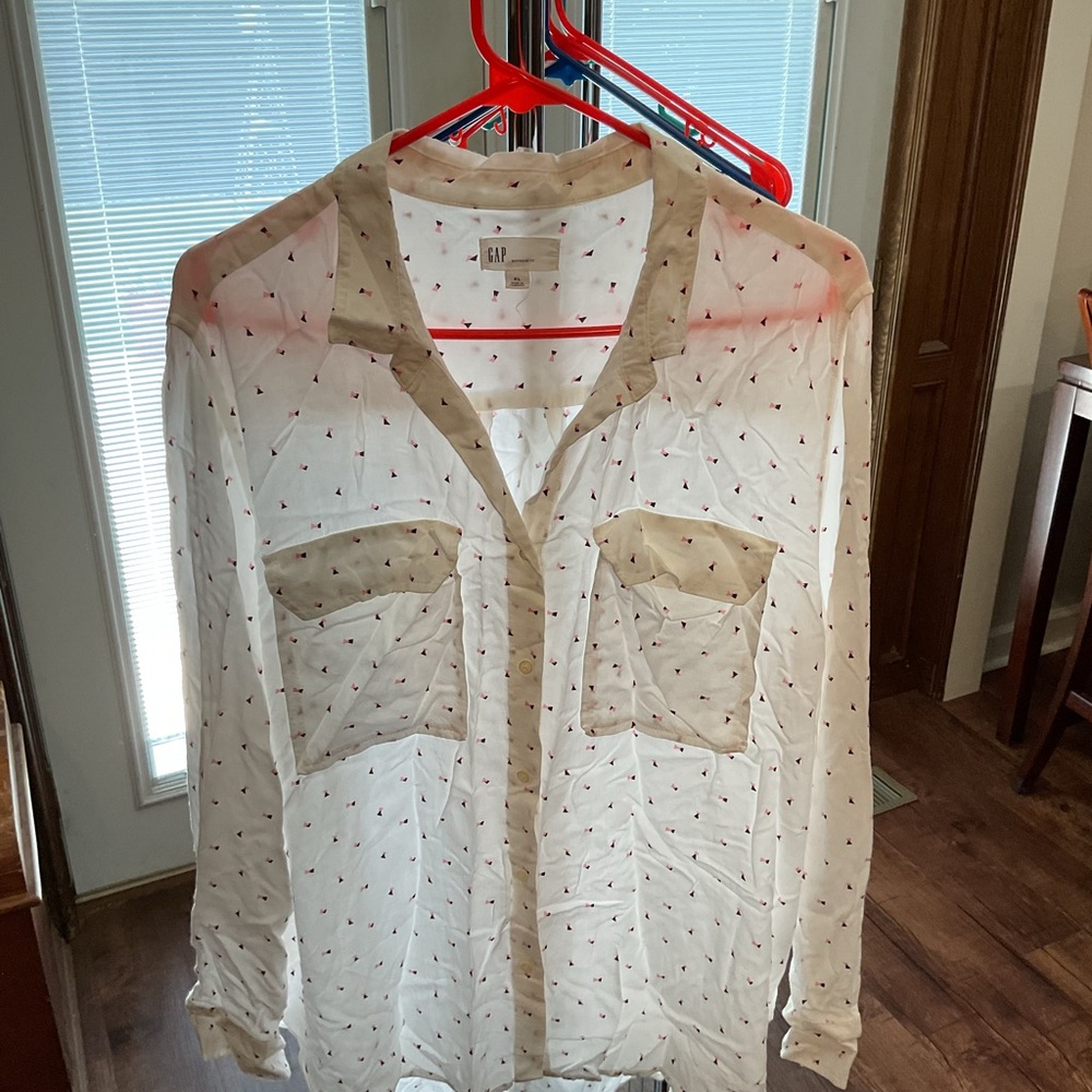 GAP White Blouse with Pink and Black Accents